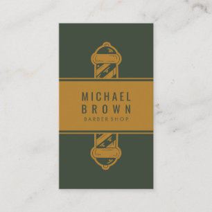 Green Soft Brown Vintage Barber shop Business Card
