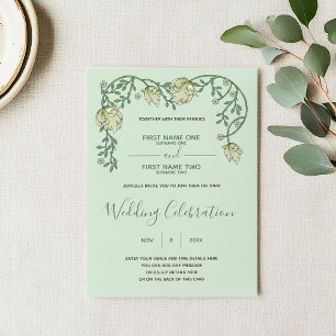 Green soft floral Art nouveau wedding invitation