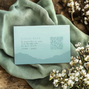 Green soft mountains wedding rsvp with qr code enclosure card