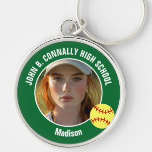 Green Softball Player Photo High School Keepsake Key Ring
