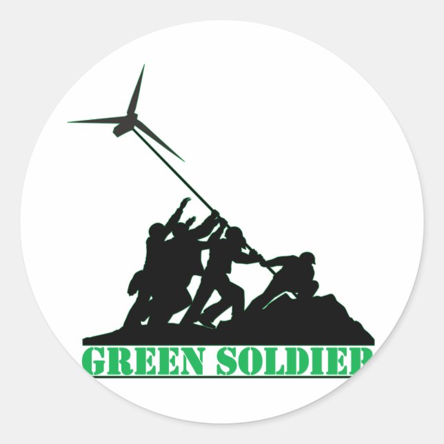 Green Soldier Windmill Classic Round Sticker (Front)