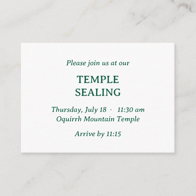 Green Spanish-English Temple Sealing Invitation (Front)