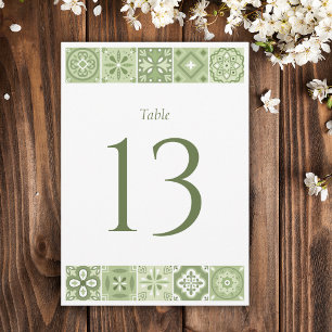 Green Spanish tiles table number