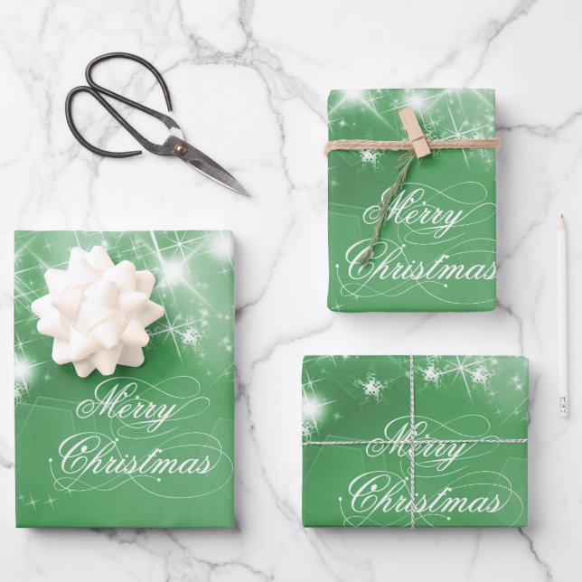 Green Sparkling Background Wrapping Paper Sheet (Front)