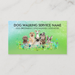 Green Sparkling Dog Walker Business Card