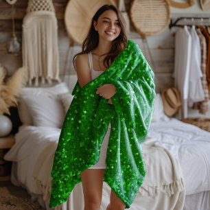 Green sparkling faux glitter pattern  fleece blanket