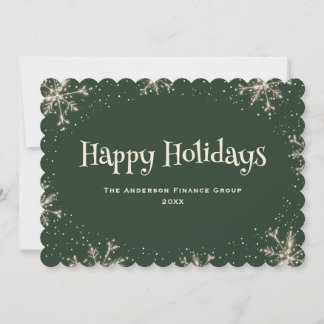 Green Sparkling Snowflakes Corporate Business Holiday Card