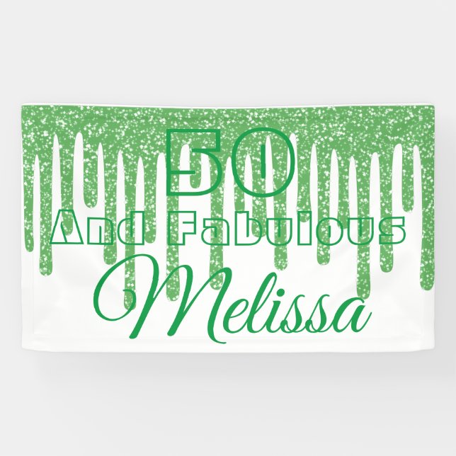 Green Sparkly 50 And Fabulous Birthday Banner (Horizontal)