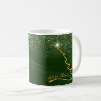 Green Sparkly Background With Gold Christmas Tree