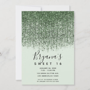 Green Sparkly Glitter Sweet 16 Birthday Party Invitation