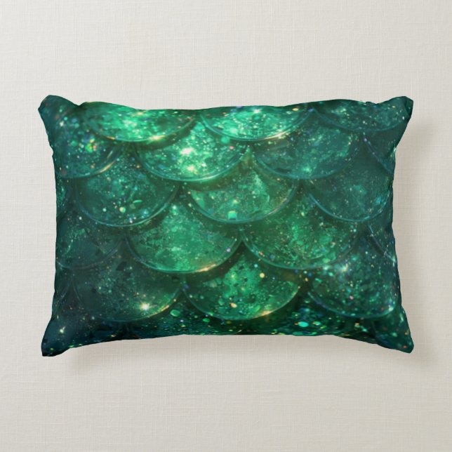 Green Sparkly Mermaid Print Decorative Cushion (Front)