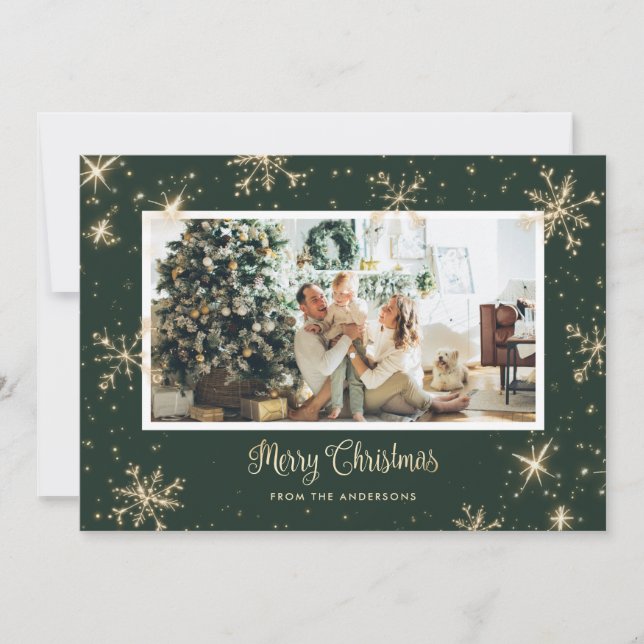 Green Sparkly Photo Christmas Cards (Front)
