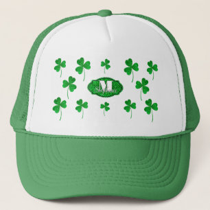 Green Sparkly Shamrocks Monogrammed St Patrick  Trucker Hat