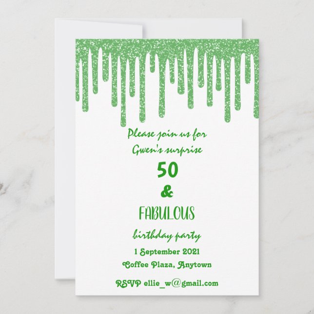 Green Sparkly Wax Drips 50 And Fabulous Birthday Invitation (Front)