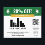 Green Special Offer Discount Your Logo & QR Code Flyer<br><div class="desc">Special offer discount flyer for your small business with a green banner at the top combined with a smaller yellow banner and bold white fonts. Special offer discount flyer personalised with your logo,  QR code,  and custom text.</div>