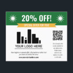 Green Special Offer Discount Your Logo & QR Code Flyer<br><div class="desc">Special offer discount flyer for your small business with a green banner at the top combined with a smaller yellow banner and bold white fonts. Special offer discount flyer personalised with your logo,  QR code,  and custom text.</div>
