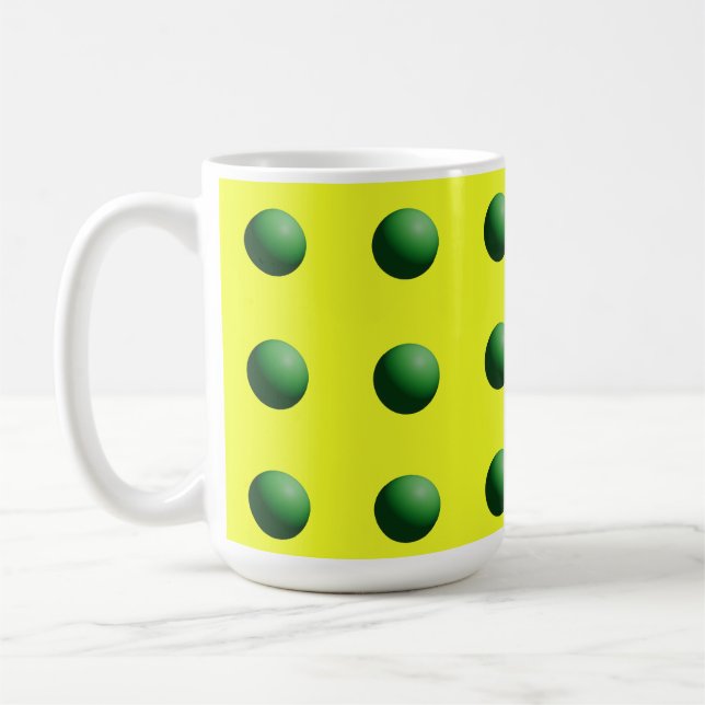 Green Spheres on Yellow Coffee Mug (Left)