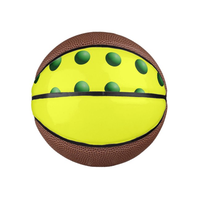 Green Spheres on Yellow  Mini Basketball (Front)