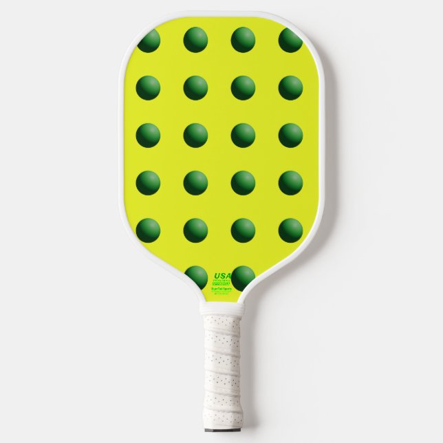 Green Spheres on Yellow  Pickleball Paddle (Front)