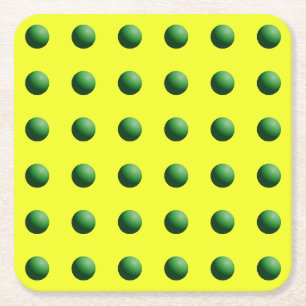Green Spheres on Yellow Square Paper Coaster