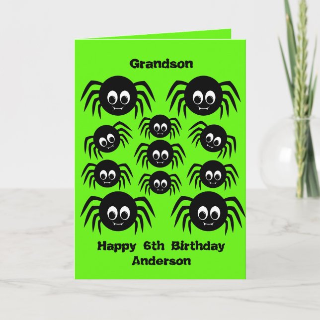 Green Spider Halloween Birthday Grandson Card (Front)