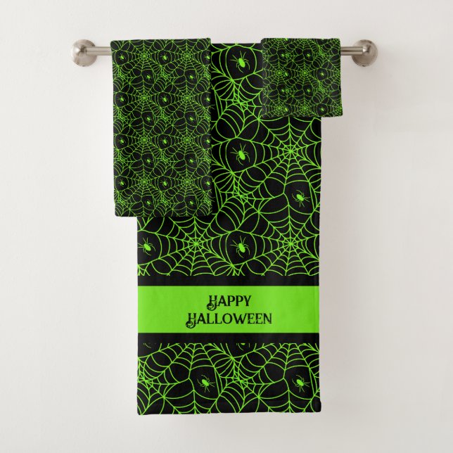 Green Spider Web Halloween  Bath Towel Set (Insitu)