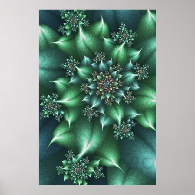 Green Spiky Floral Poster (Front)