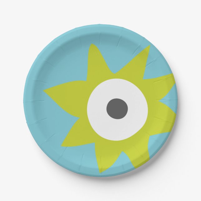 Green Spiky Monster Party Paper Plate (Front)