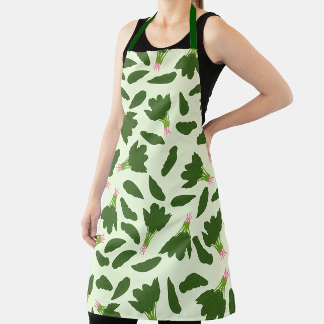 Green Spinach Leaves Pattern Apron (Insitu)