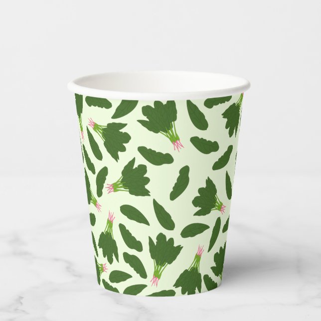 Green Spinach Leaves Pattern Paper Cups (Front)