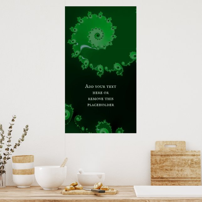 Green Spiral Fractal Abstract with Custom Quote Poster (Kitchen)