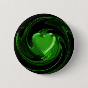 Green spiral heart 6 cm round badge