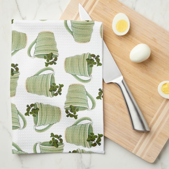 Green Spiral Tea Cup with Mint Photograph Tea Towel (Quarter Fold)