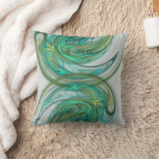 Green Spiral Waves Abstract Artwork Cushion (Blanket)