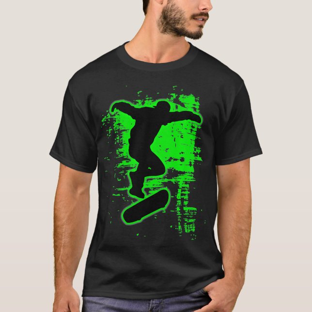 Green Splatter Awesome Skateboarding  Skater T-Shirt (Front)
