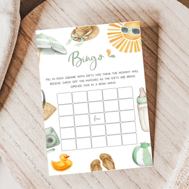 Green Splish Splash Baby Shower Bingo Game (Summer Baby Bash Baby Shower Bingo Game)