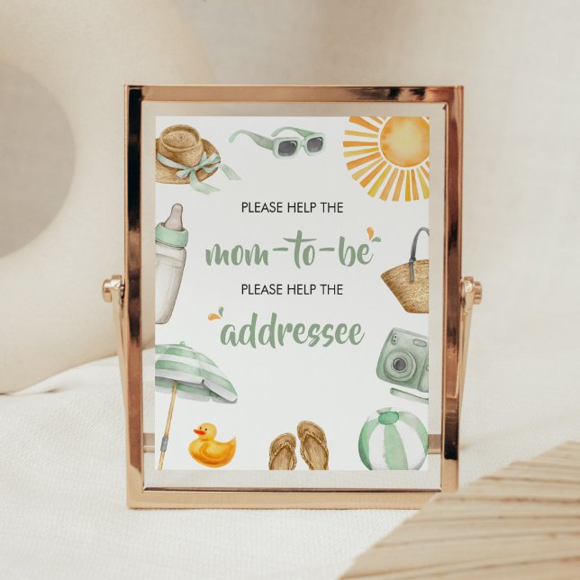 Green Splish Splash Baby Shower Envelope Station Poster (Summer Baby Bash Baby Shower Envelope Station Sign)
