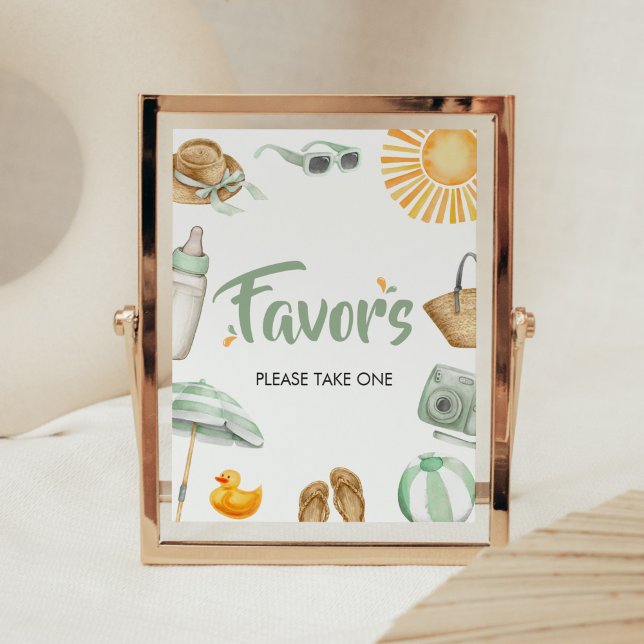 Green Splish Splash Baby Shower Favours Poster (Summer Baby Bash Baby Shower Favors Sign)