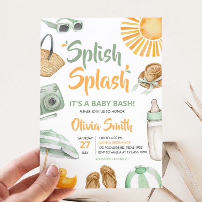 Green Splish Splash Baby Shower Invitation (Summer Baby Bash Baby Shower Invitation)