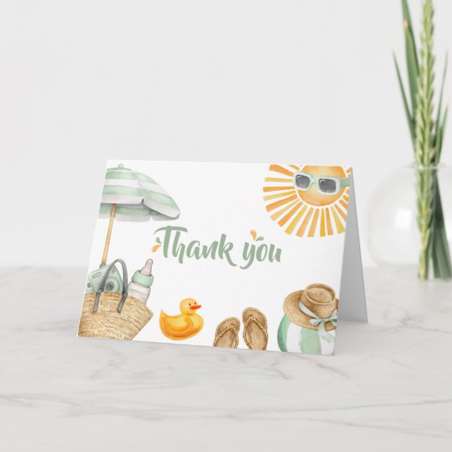 Green Splish Splash Baby Shower Thank You Card (Front)