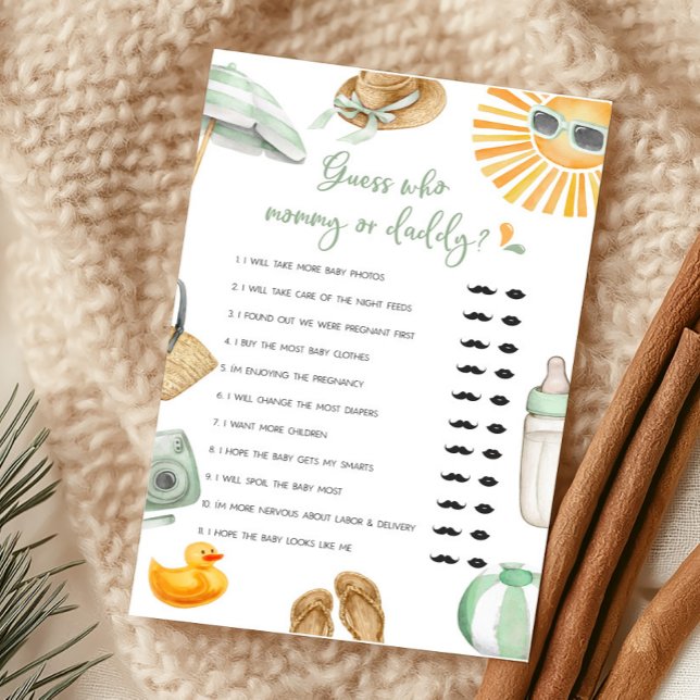 Green Splish Splash Guess who Mummy or Daddy Game (Summer Baby Bash Baby Shower Guess who Mommy or Daddy Game)