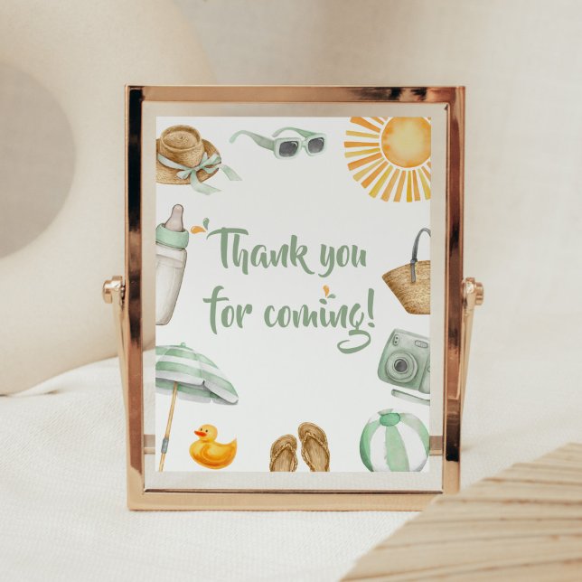 Green Splish Splash Thank you for Coming Poster (Summer Baby Bash Baby Shower Thank you for Coming Sign)