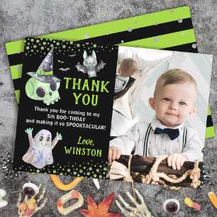 Green Spooky Boy Halloween Photo Thank You Card