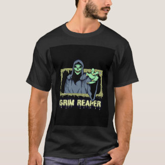 Green Spooky Illustration Creative Grim Reaper T-Shirt