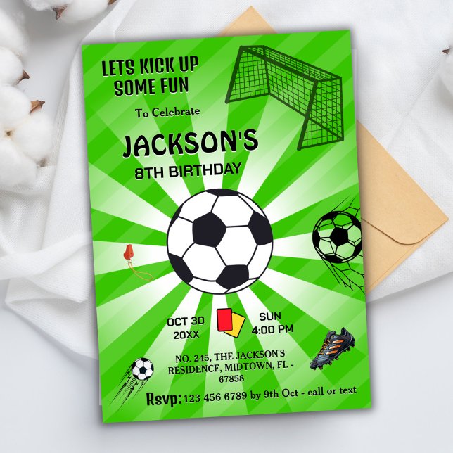 Green sport ball soccer themed modern 8th birthday invitation (Creator Uploaded)