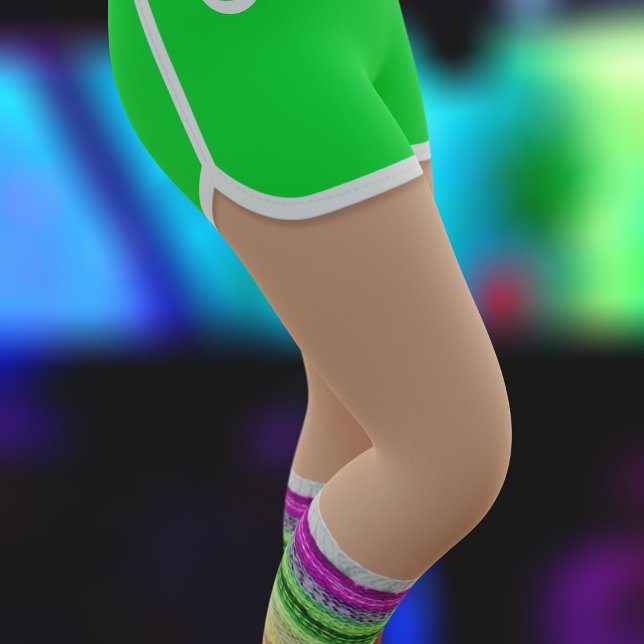 Green Sport Shorts 80s Fashion Retro Leg Warmer Leggings (Fun leggings to wear at your 80's roller skating themed bachelorette party. Just add your number)