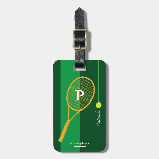 green sport tennis personalised luggage tag (Front Vertical)
