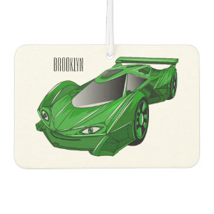 Green sports car with airfoil illustration air freshener