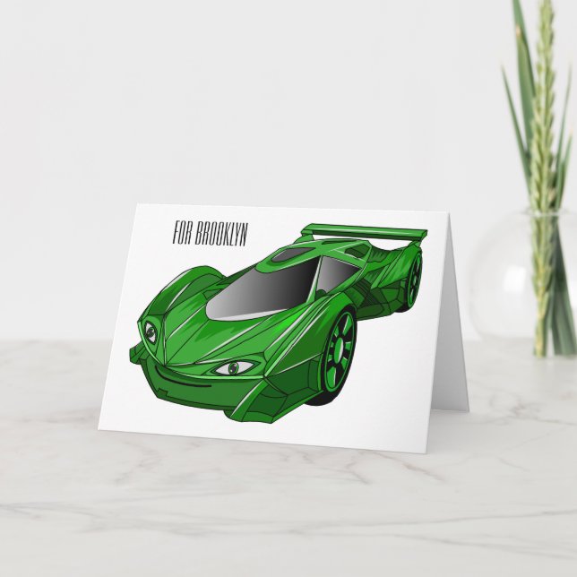 Green sports car with airfoil illustration card (Front)