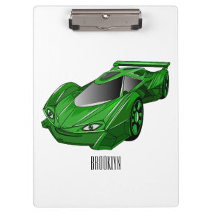 Green sports car with airfoil illustration clipboard